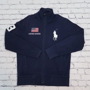 Vtg Big POLO Ralph Lauren USA Flag #3 Zip Up Sport Jacket Size Medium  Spellout